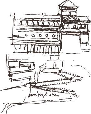 Disegno del castello di Leonardo in Romagna